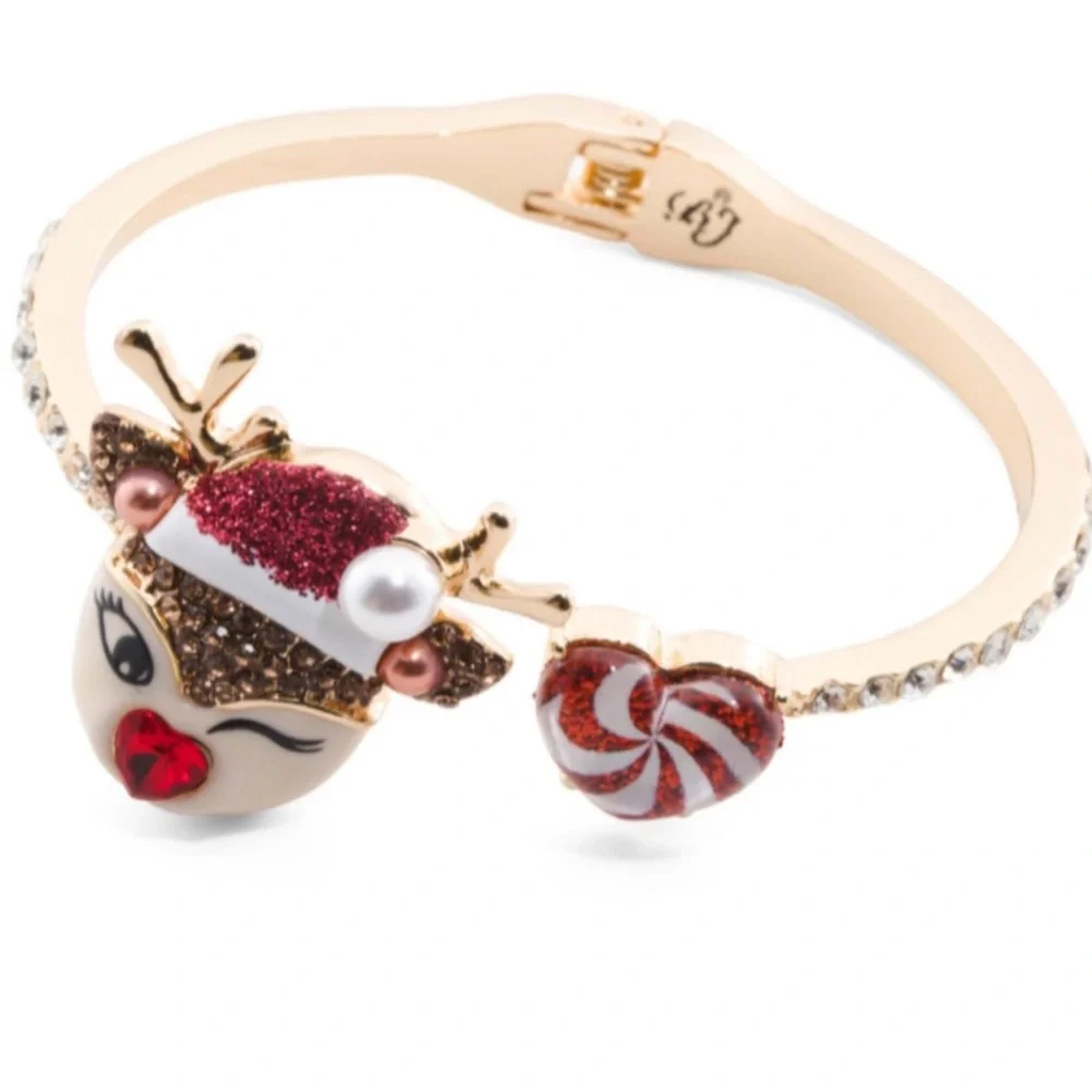 BETSEY JOHNSON Christmas Santa Baby Rudolph Red-Nose Reindeer Hinge Bracelet NWT